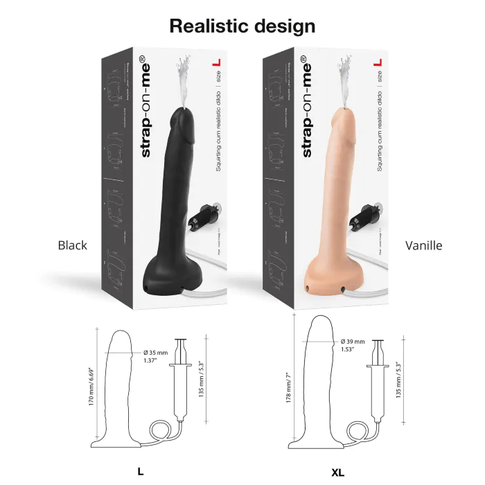 Фалоімітатор, що кінчає Strap-On-Me Squirting Cum Dildo Realistic Black Vanilla XL — фото 5