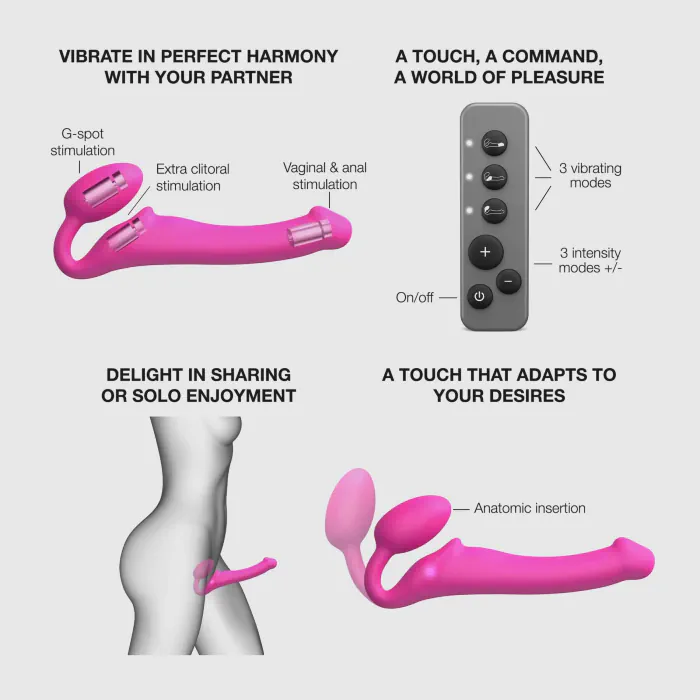 Безремінний страпон з вібрацією Strap-On-Me Vibrating Fuchsia L — фото 3