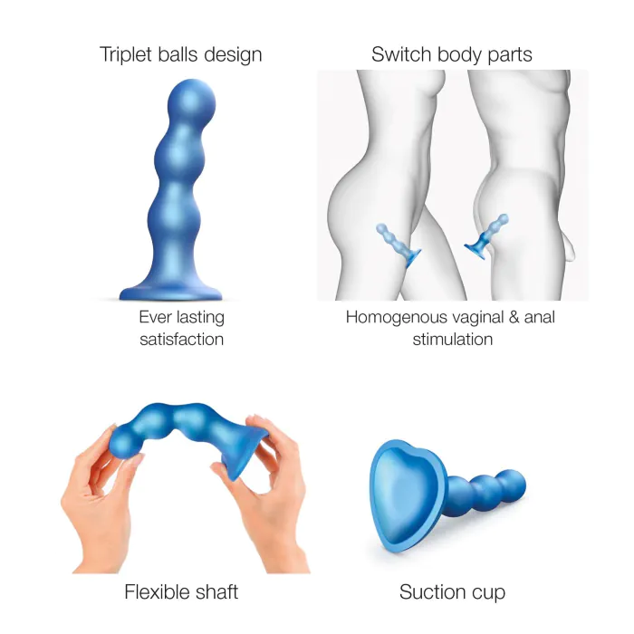Насадка для страпона Strap-On-Me Dildo Plug Balls Blue Metallic XL — фото 3