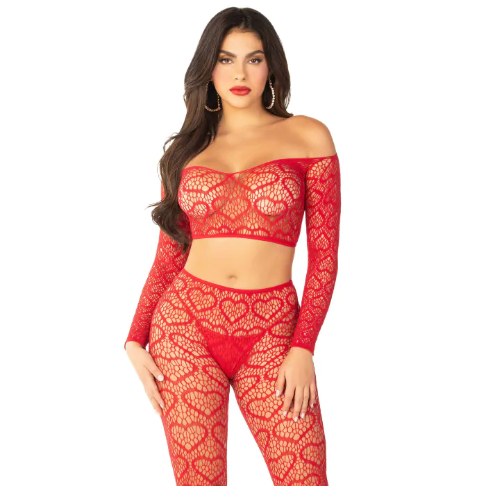 Комплект Leg Avenue Off The Shoulder Top and Footless Tights One Size Red