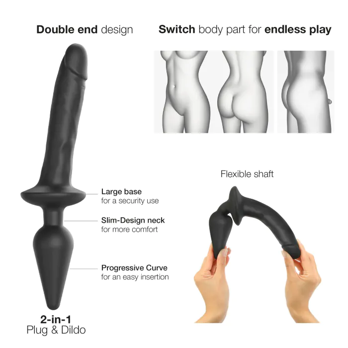 Анальна пробка з дилдо 2в1 Strap-On-Me Switch Plug-In Realistic Dildo Black XXL — фото 2