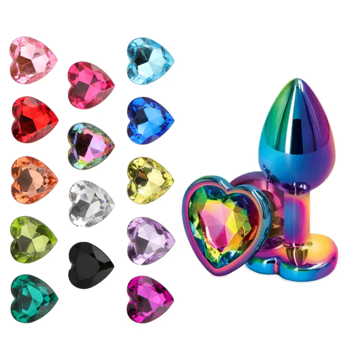 Анальна пробка металева Baby XXX Multicolour L з кристалом-серцем