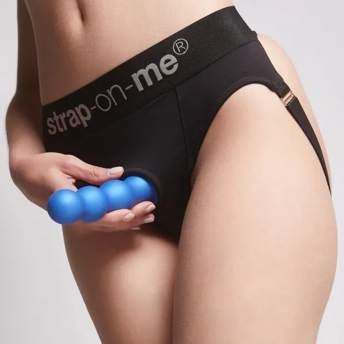 Насадка для страпона Strap-On-Me Dildo Plug Balls Blue Metallic S — фото 5